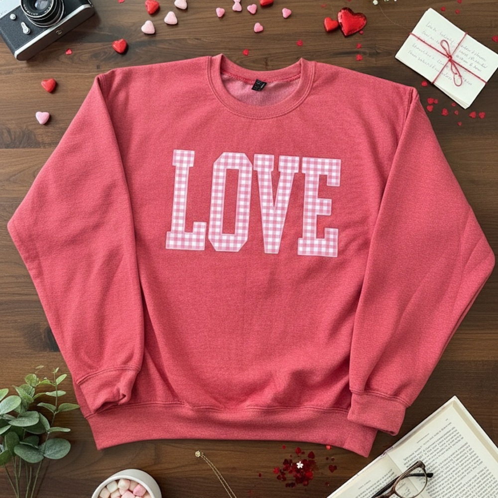 NWOT Love Pink & Red Valentines Gingham Sweatshirt